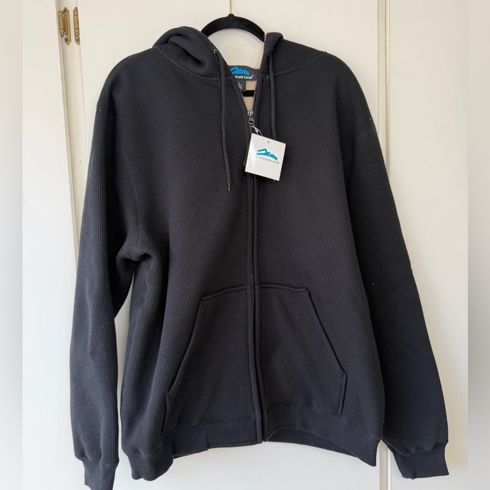 NWT Tri-Mountain Black Full Zip Fleece Lined Hoodie Jacket Mens Large